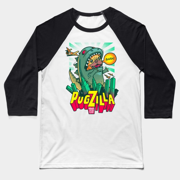 Pugzilla Baseball T-Shirt by supernunal